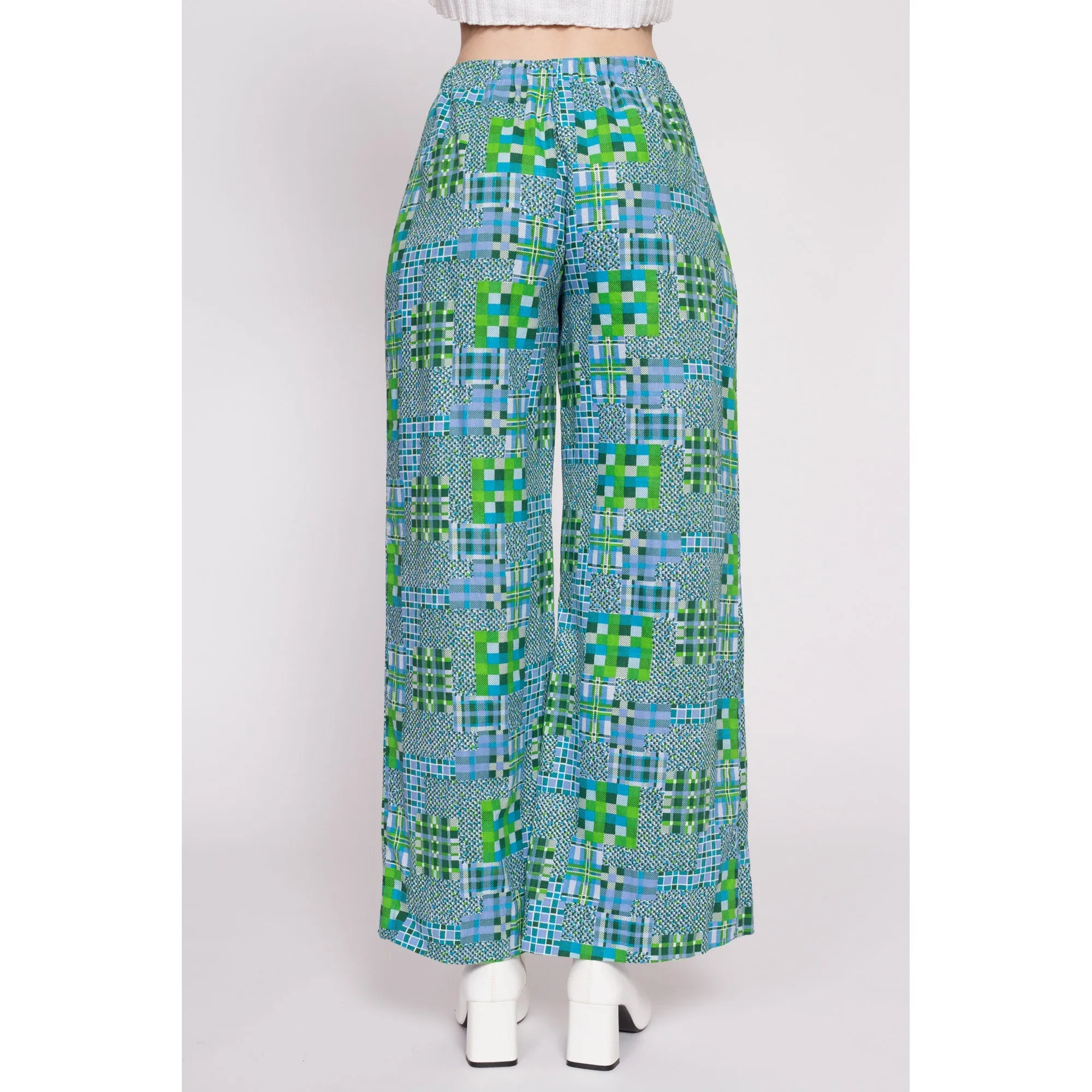 70s Checkered Geometric Print Pants - Small to Medium