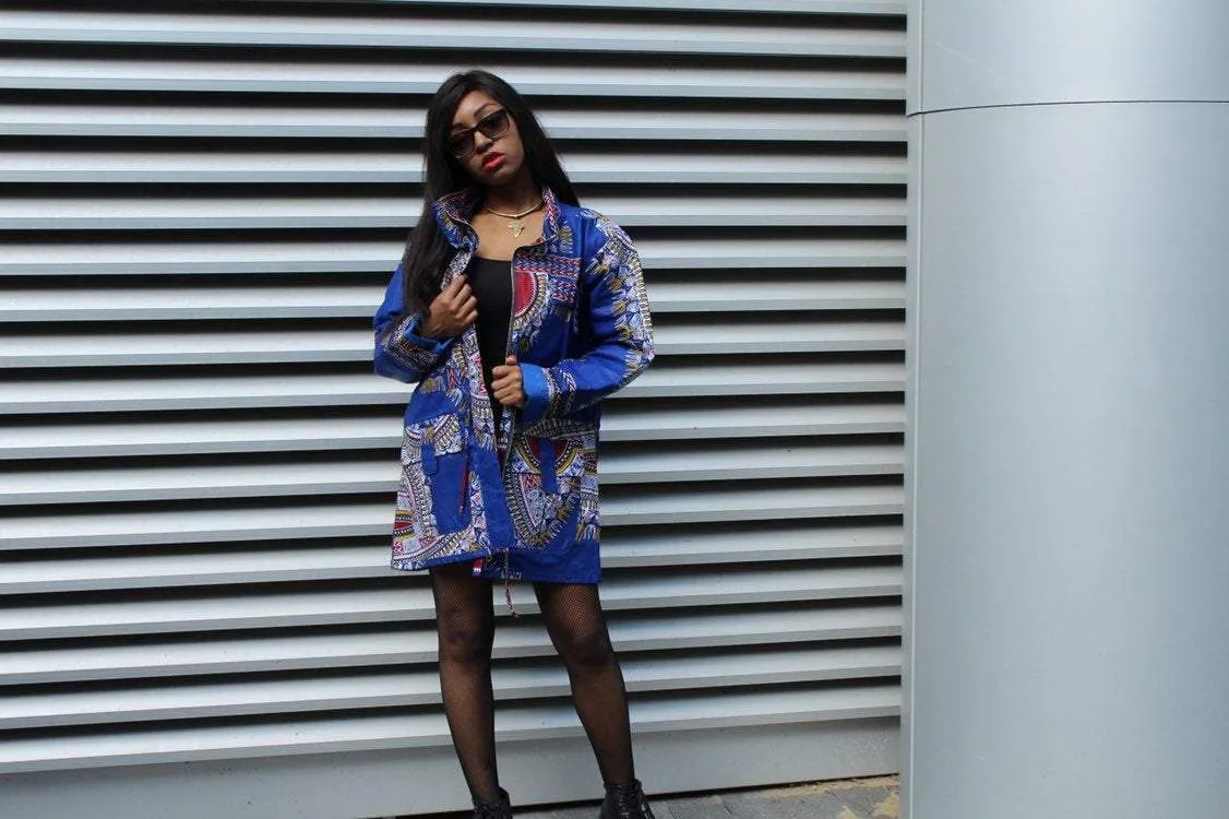 African Peacoat in Bue Dashiki