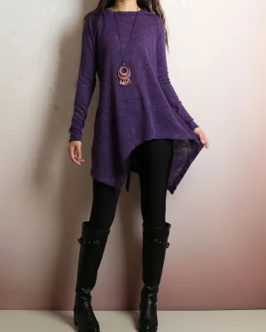 Asymmetrical knit tunic dress/Women's sweater dress/plus size hoodie/oversized tunic dress/casual customized top/Maternity dress/purple sweater (Q5101)