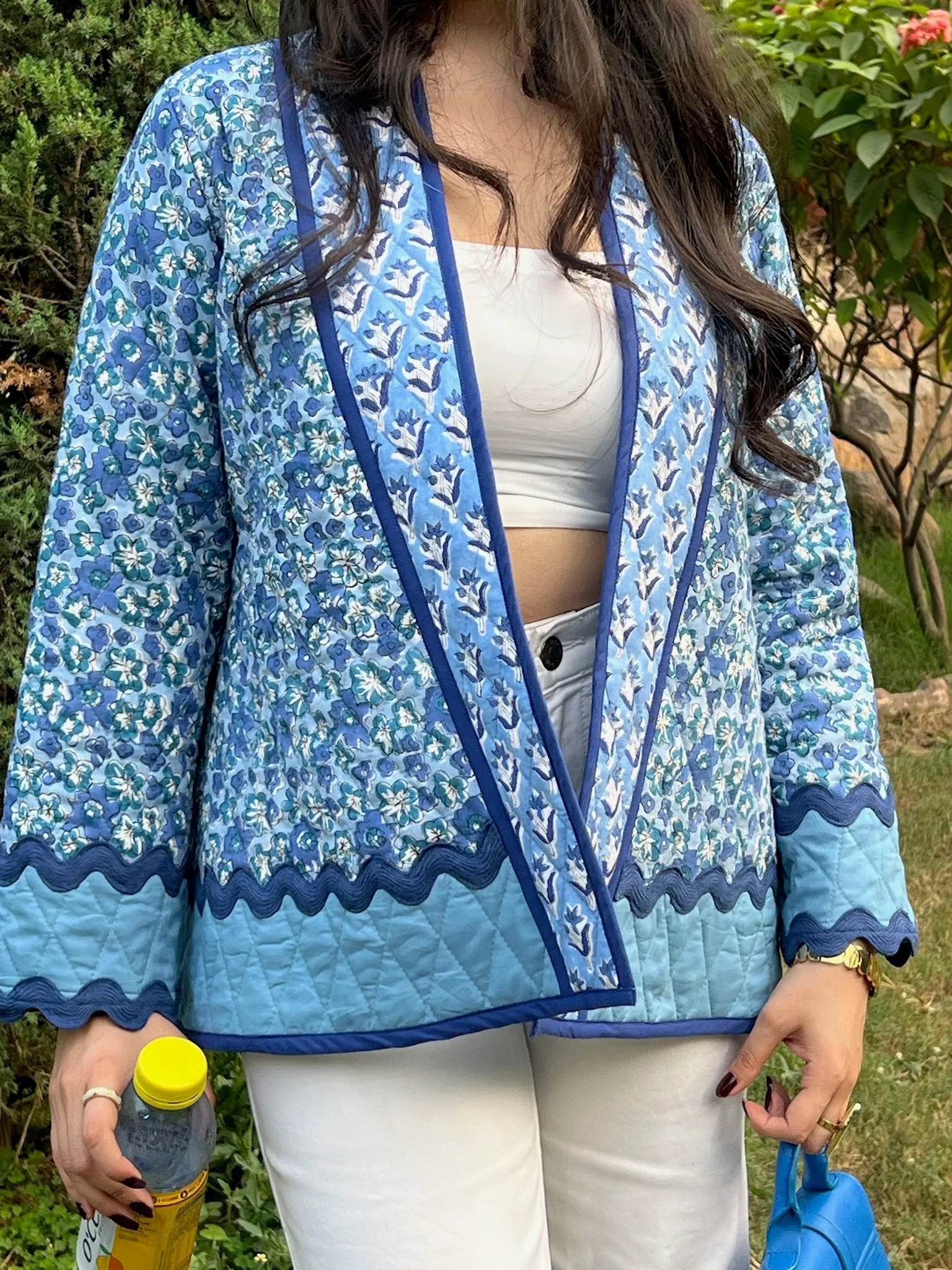 Blue Lace Quilted Shrug Jacket