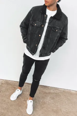 Denim Sherpa Jacket Washed Black