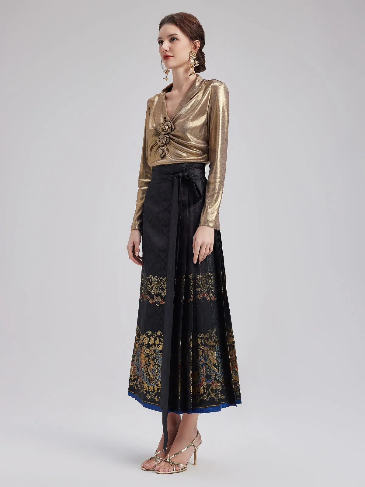 Elegant Chinese Style Pleated Skirt