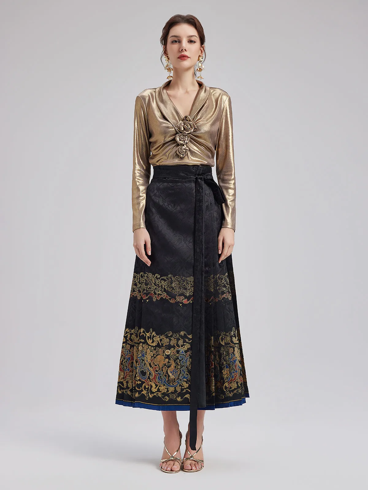 Elegant Chinese Style Pleated Skirt