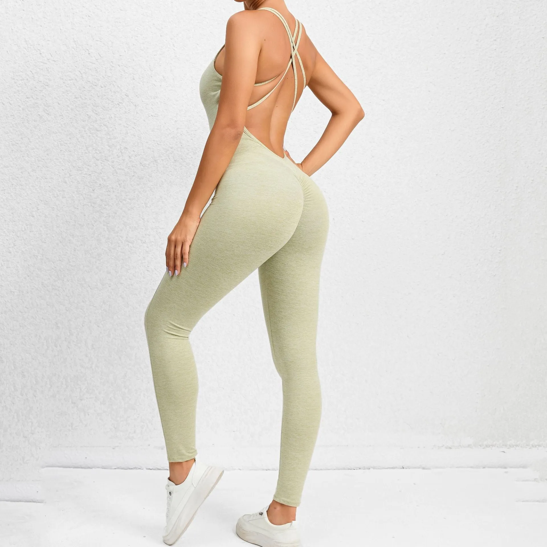 European And American Wrinkle Hip Raise Yoga Pants Quick-drying Skinny Running Sports Peach Hip Pants Fitness Jumpsuit