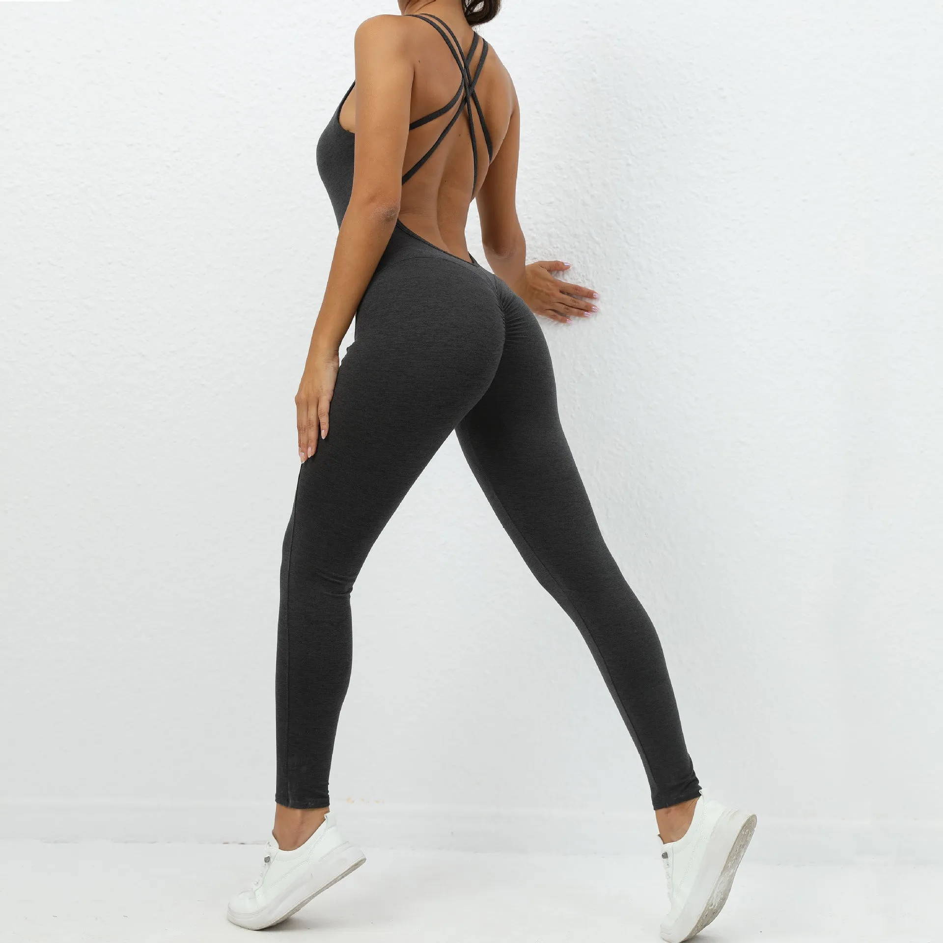 European And American Wrinkle Hip Raise Yoga Pants Quick-drying Skinny Running Sports Peach Hip Pants Fitness Jumpsuit