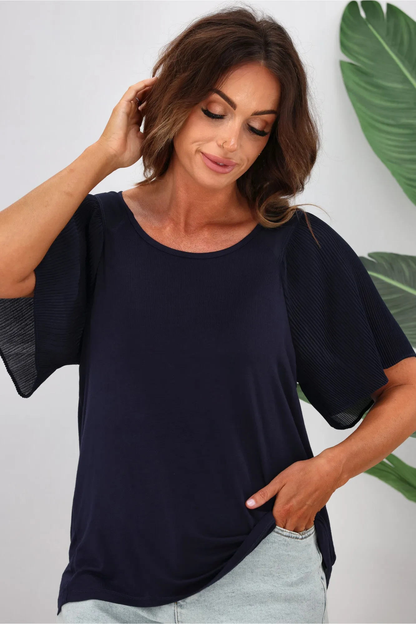 Gloss by Shine On Selina Pleated Raglan Top Midnight