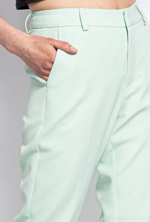 High Waist Cigarette Pants  Water Green