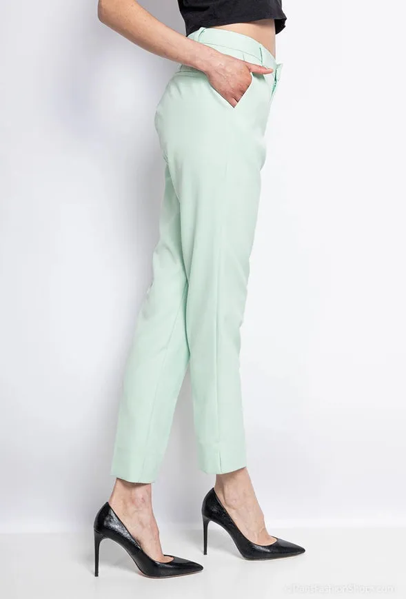 High Waist Cigarette Pants  Water Green