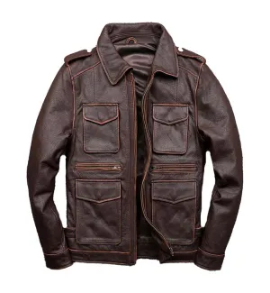 Hunting Jacket Cowhide Coat Lapel Men Jacket