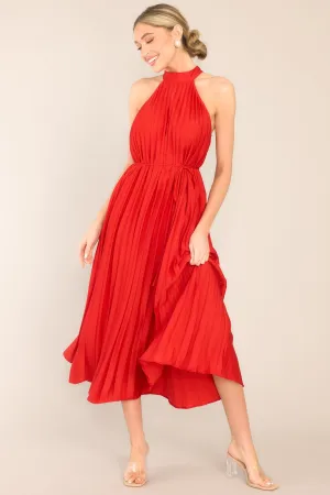 Joy In Everyday Red Pleated Midi Dress