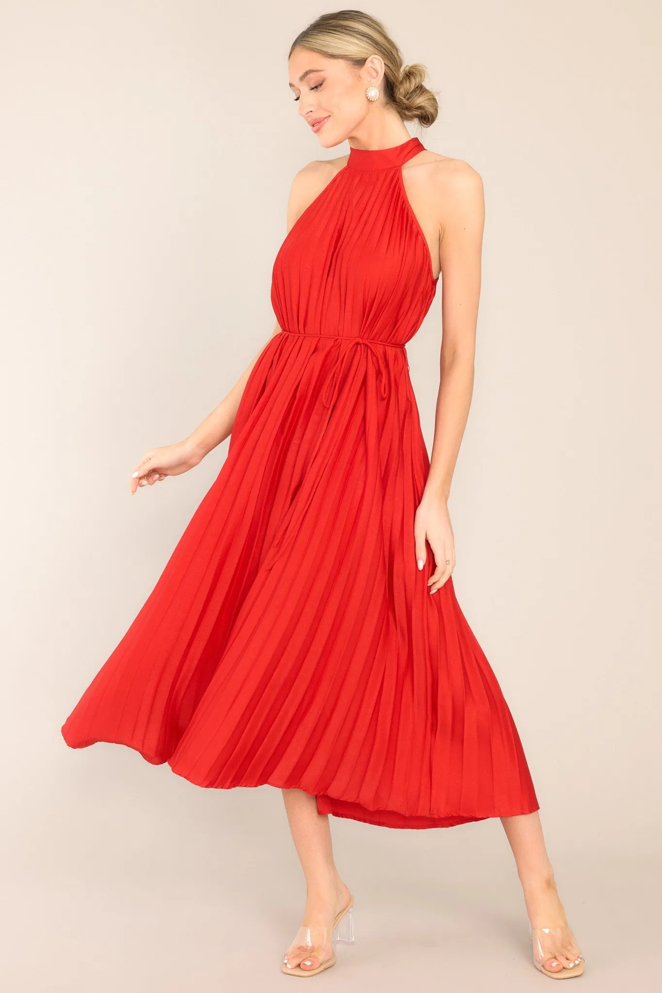 Joy In Everyday Red Pleated Midi Dress