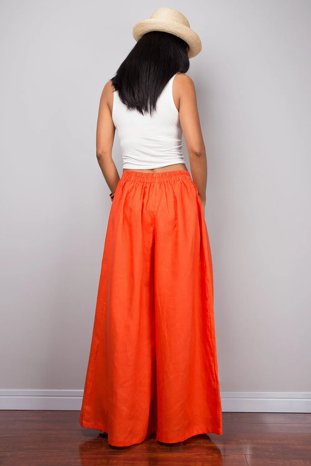 Linen Pants - Wide Leg Pants - Orange Pants