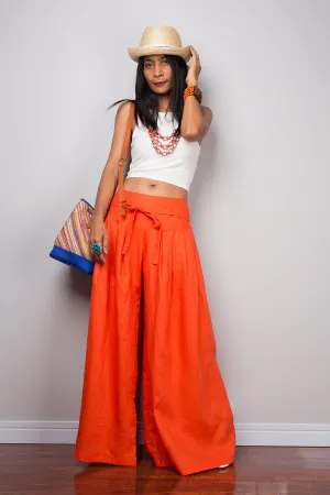 Linen Pants - Wide Leg Pants - Orange Pants