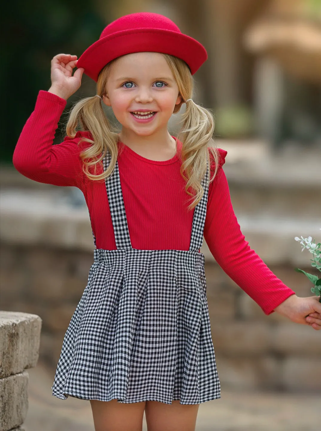 Little Lady Gingham Suspender Skirt Set