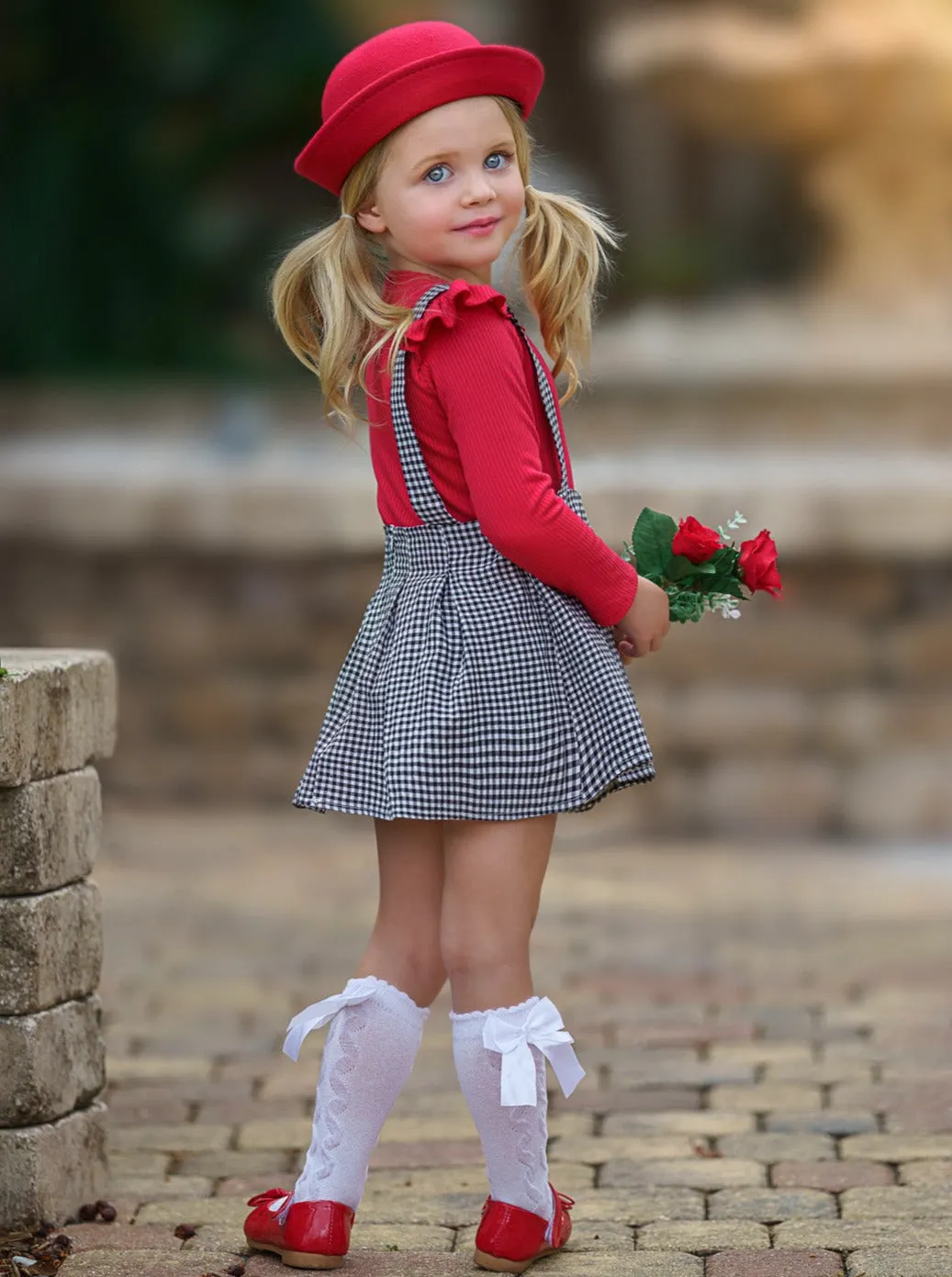 Little Lady Gingham Suspender Skirt Set