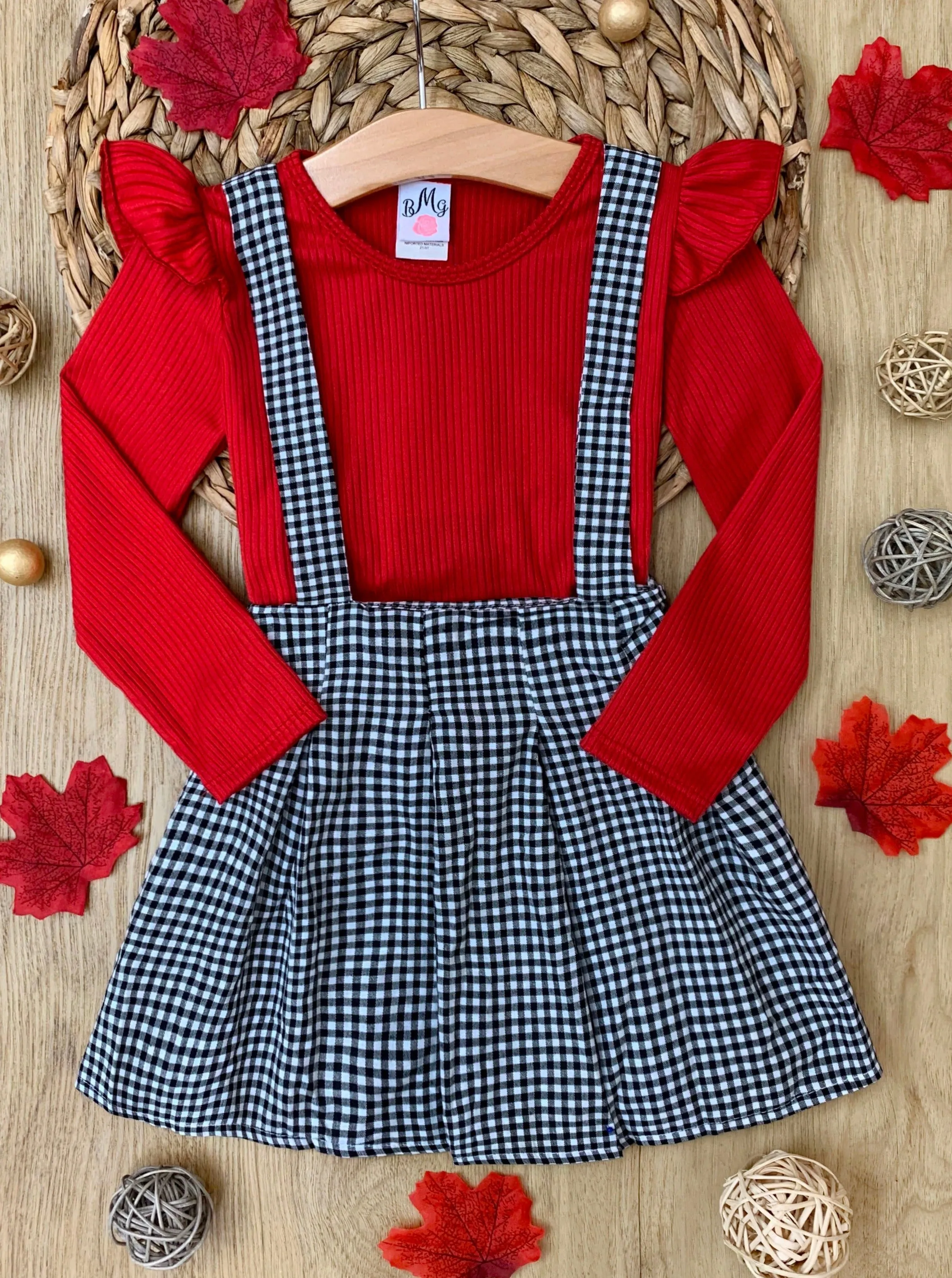 Little Lady Gingham Suspender Skirt Set