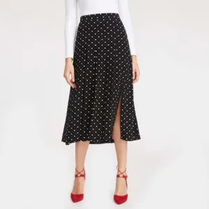 Long Oxford Spot Pleated Skirt