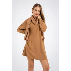 Long Sleeve Dress Knitted Sweater and Scarf