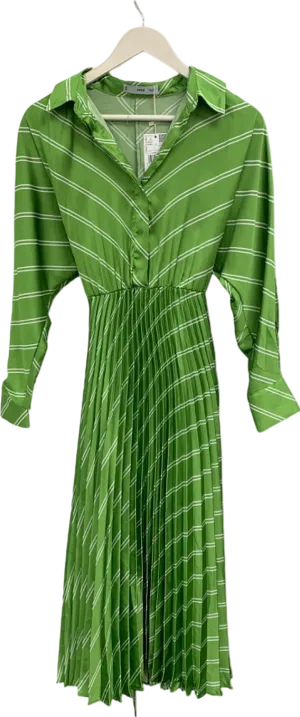 Mango Green Striped Pleated Dress UK S