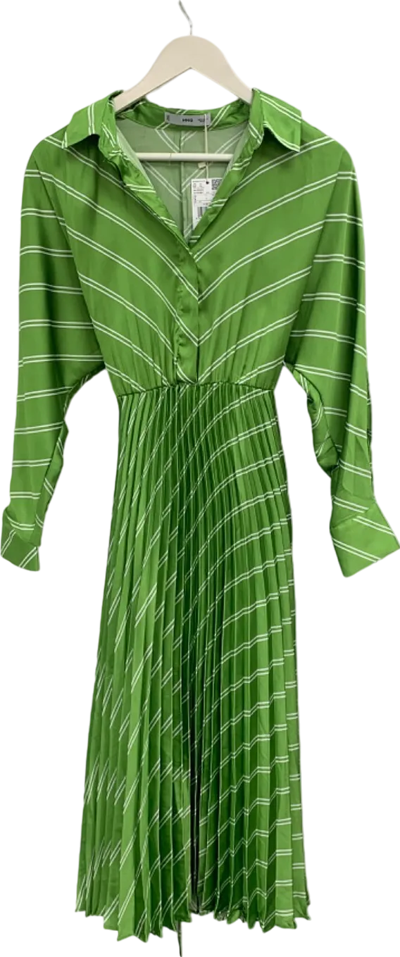 Mango Green Striped Pleated Dress UK S