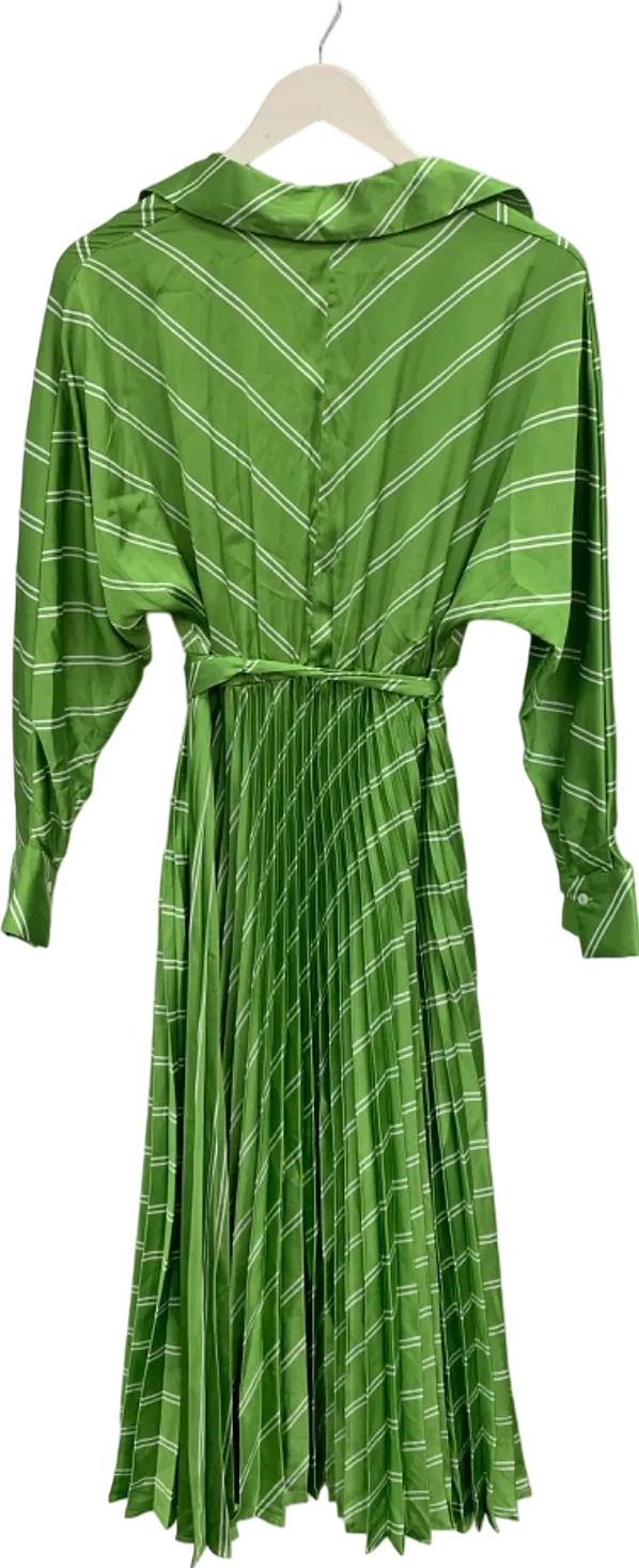 Mango Green Striped Pleated Dress UK S