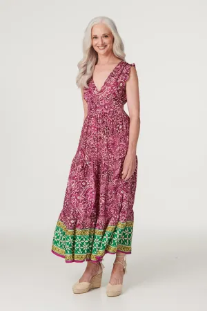 Paisley Frill Sleeve Maxi Dress