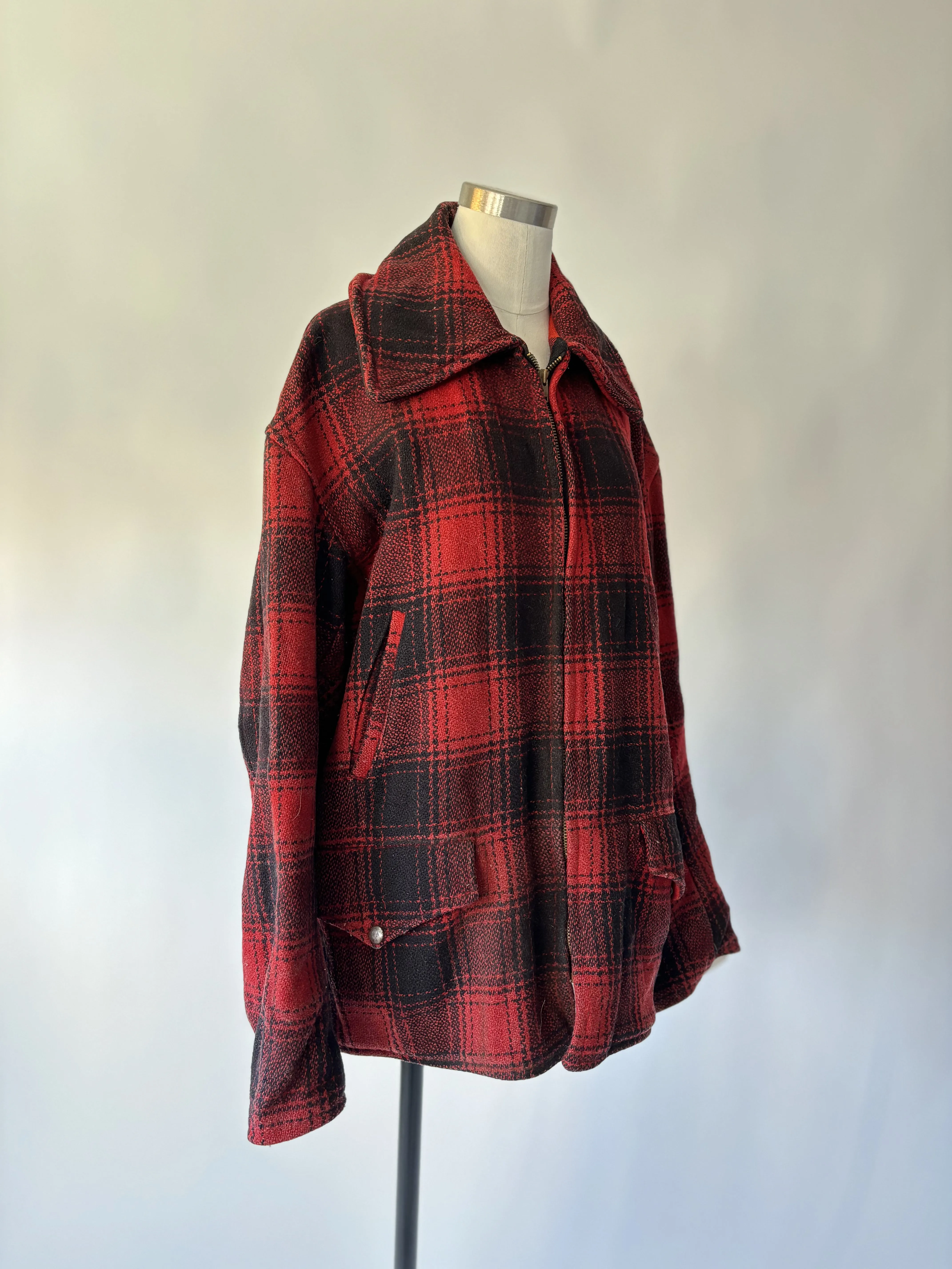 Penney's 40's red and black plaid wool jacket buffalo check