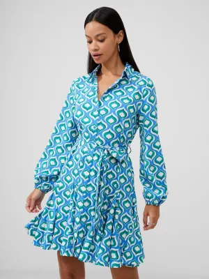 Retro Print Belted Shirt Mini Dress