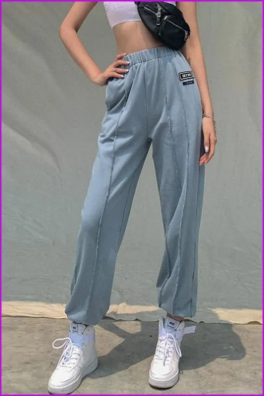 Side Pocket High Waist Blue Jogger Pants DA138