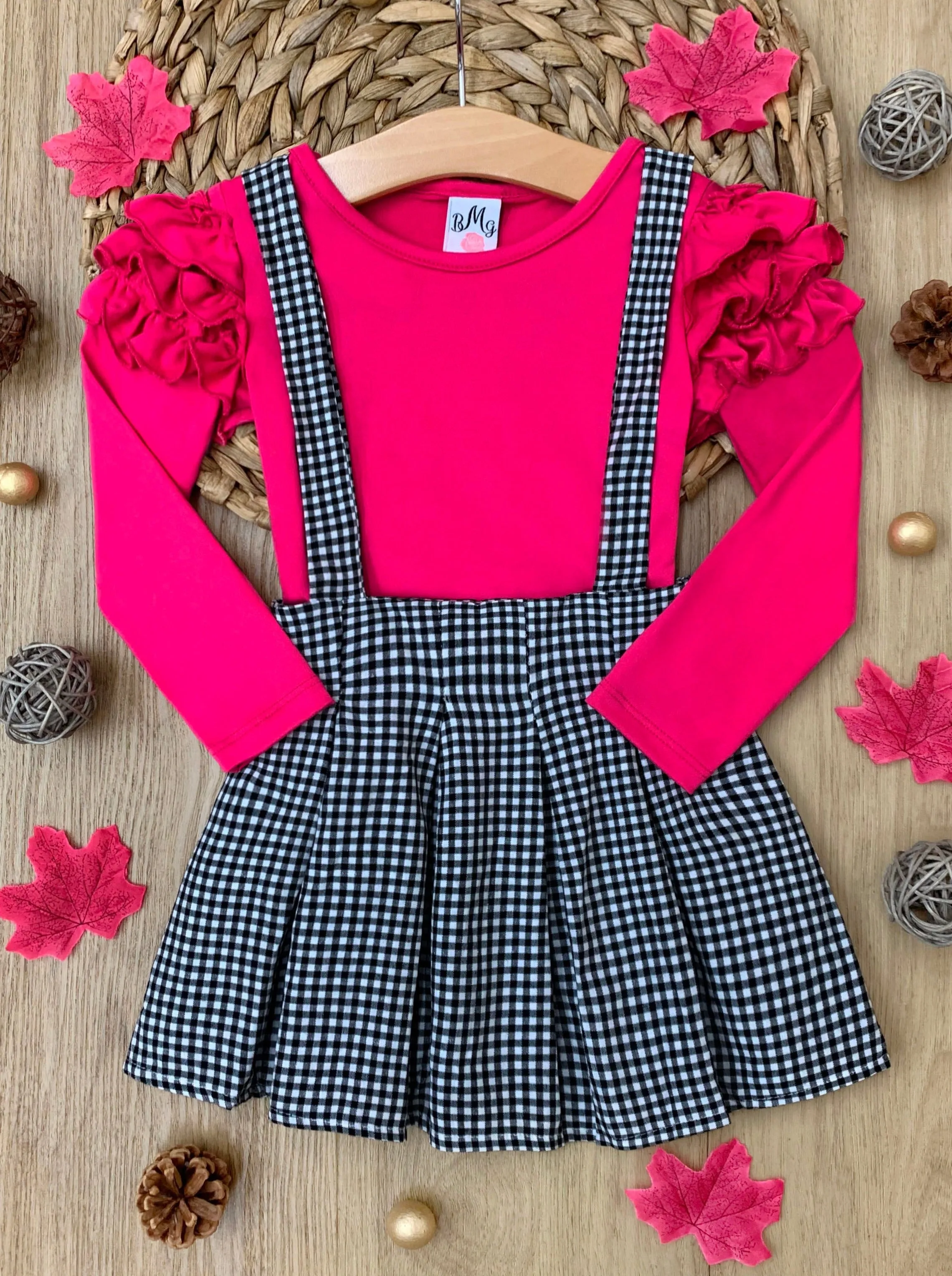 So Impressive Gingham Suspender Skirt Set