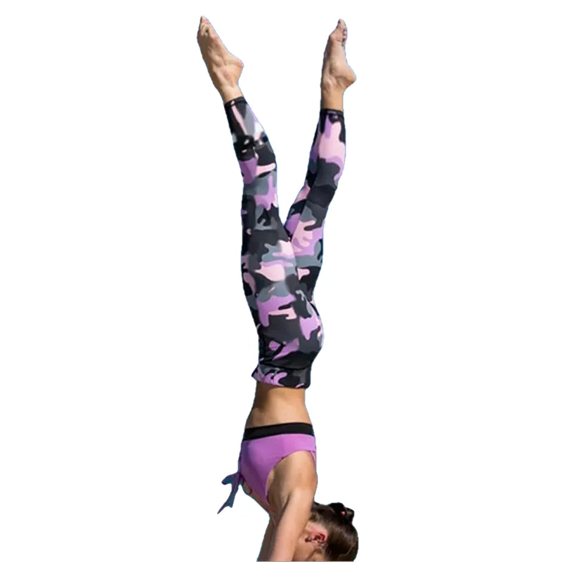 Trendy Purple Patchwork Quick Dry High Waist Print Sport Leggings For Female