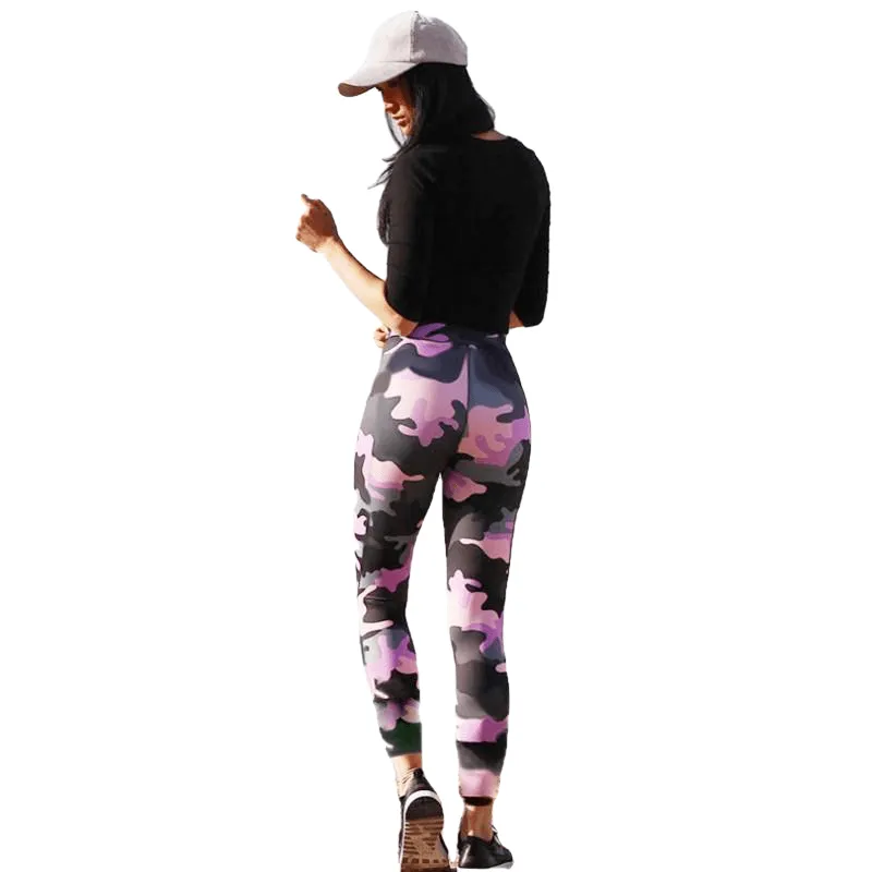 Trendy Purple Patchwork Quick Dry High Waist Print Sport Leggings For Female