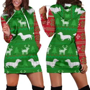 Ugly Christmas Sweater Hoodie Dress With Dachshunds| Christmas Gift