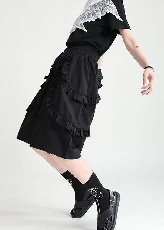 Unique Black High Waist Ruffled Summer Tie Waist Hot Pants