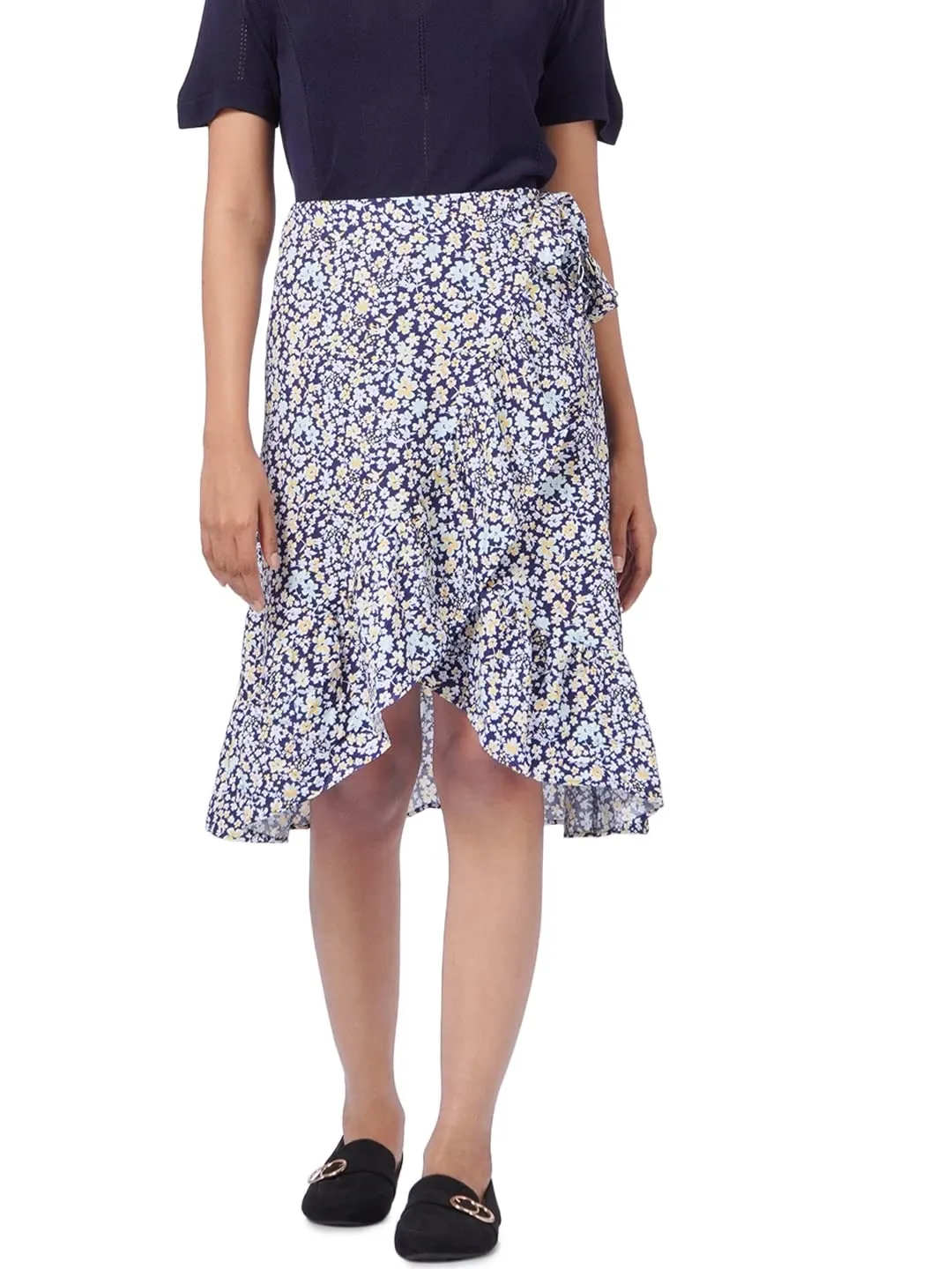 VERO MODA Women's Knee Length Blue Skirt_Large