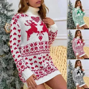 Winter Wool Mini Jumper dress Christmas Turtleneck Sweater Dress