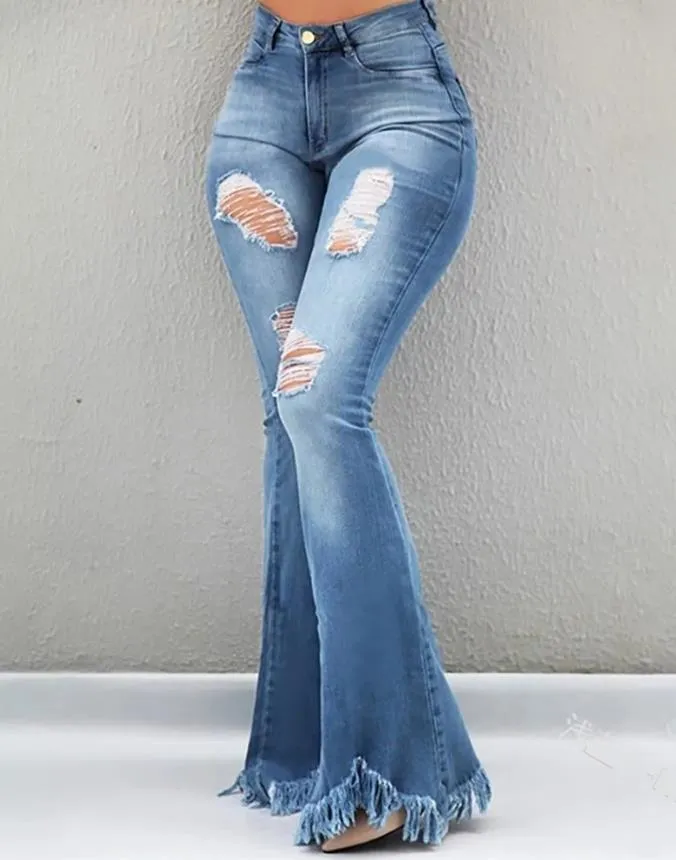 Women's Jeans 2022 Trend Autumn Fashion High Waist Casual Plain Skinny Daily Long Bell-Bottom Jeans Wih Belt