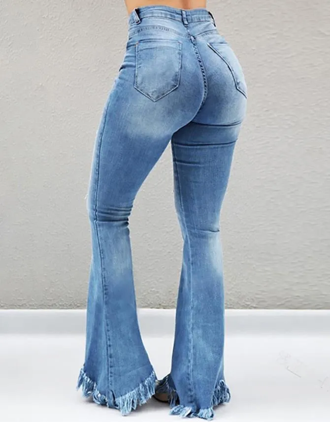 Women's Jeans 2022 Trend Autumn Fashion High Waist Casual Plain Skinny Daily Long Bell-Bottom Jeans Wih Belt